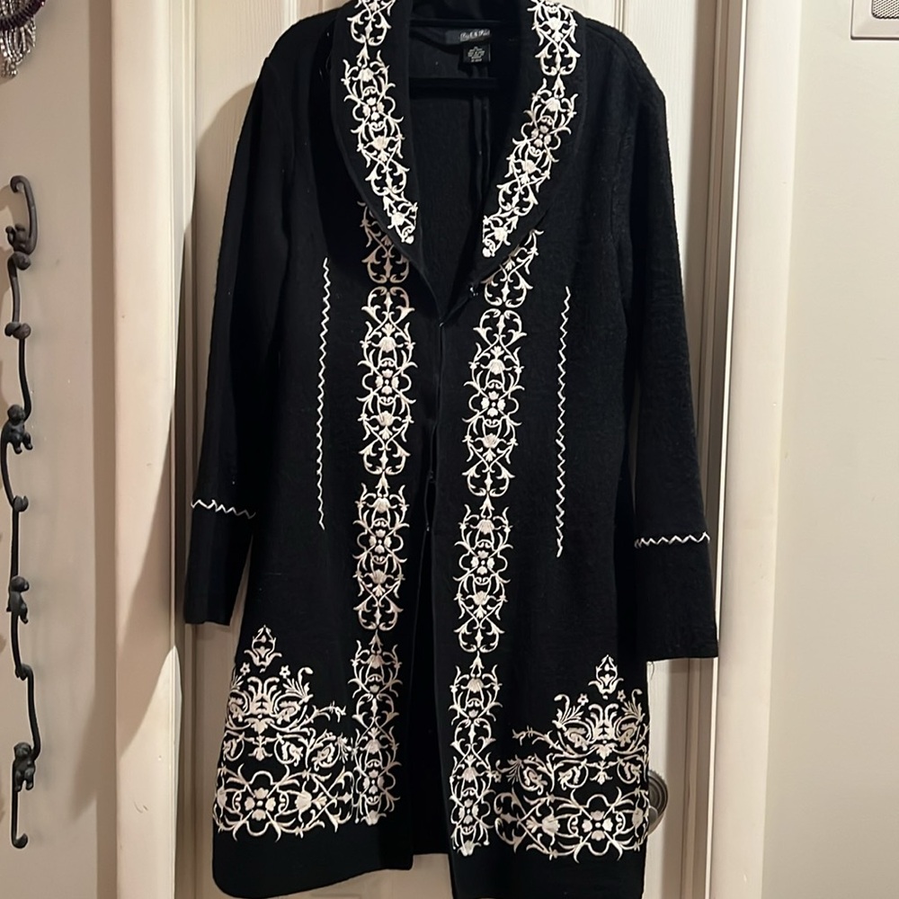 Peck & Peck 100% wool jacket beautiful embroidery XL